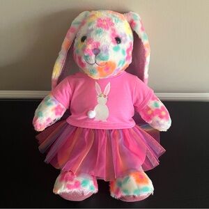 Build A Bear Floral Print Pawlette Bunny Rabbit Plush Rainbow Tutu Easter 16in